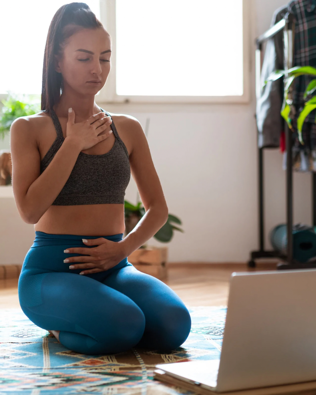 Meditating at home on Yoga Mat